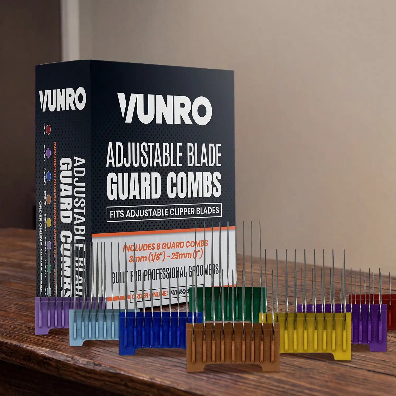 Eight Piece Guard Comb Set (Adjustable Blade Compatible) by VUNRO